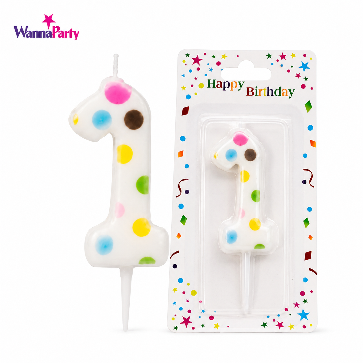 White Pastel Polka Dot Birthday Candle Number 1 | Numerical Candles for Cake Cutting - 1PC