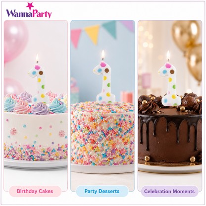 White Pastel Polka Dot Birthday Candle Number 1 | Numerical Candles for Cake Cutting - 1PC