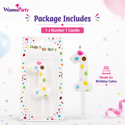 White Pastel Polka Dot Birthday Candle Number 1 | Numerical Candles for Cake Cutting - 1PC