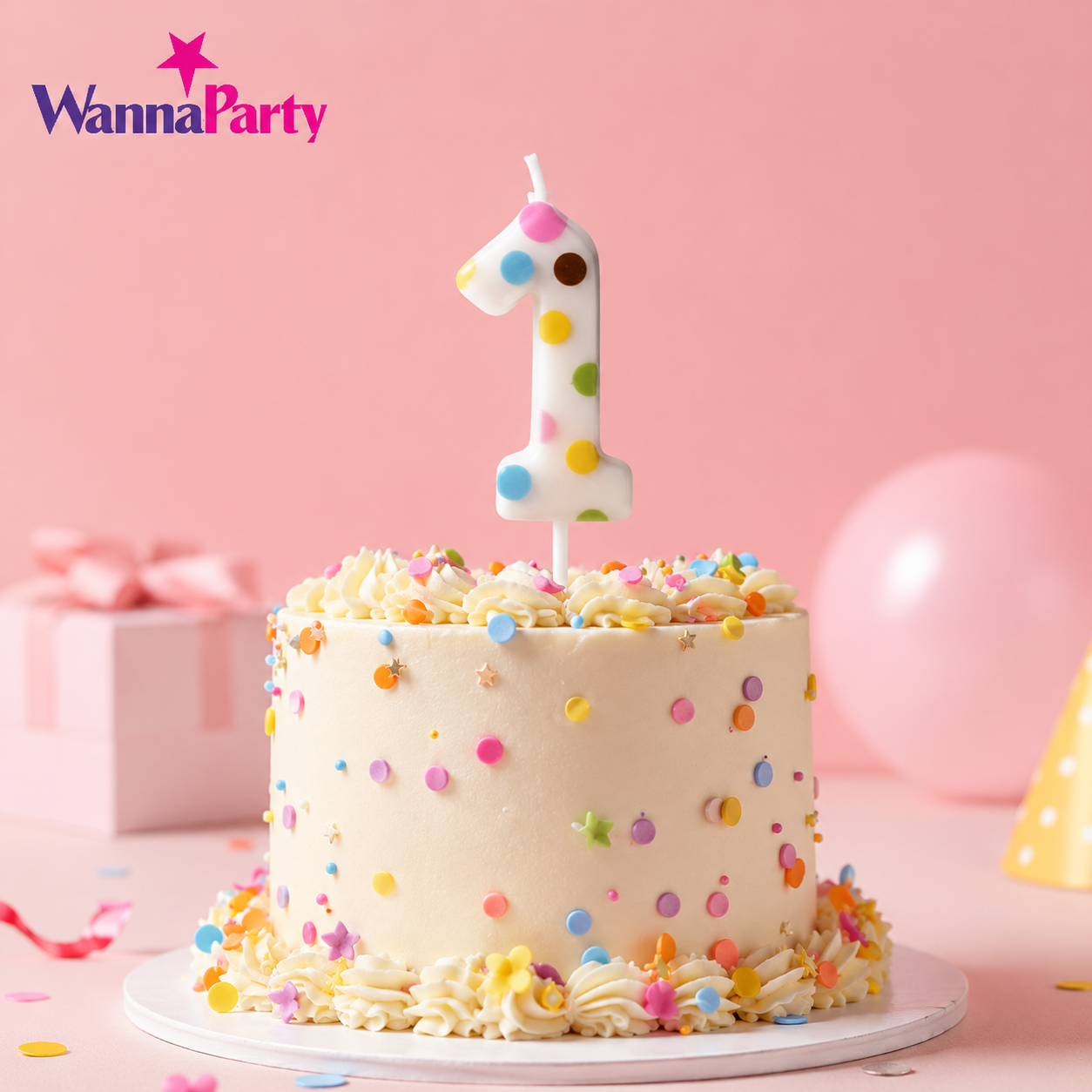White Pastel Polka Dot Birthday Candle Number 1 | Numerical Candles for Cake Cutting - 1PC