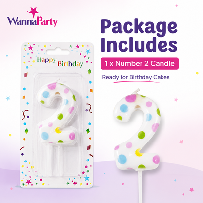 White Pastel Polka Dot Birthday Candle Number 2 | Numerical Candles for Cake Cutting - 1PC