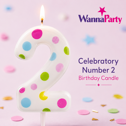 White Pastel Polka Dot Birthday Candle Number 2 | Numerical Candles for Cake Cutting - 1PC