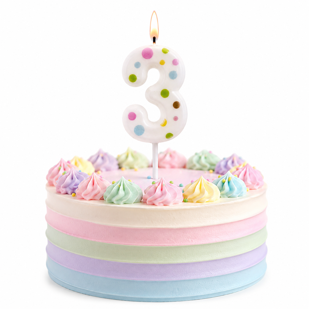 White Pastel Polka Dot Birthday Candle Number 3 | Numerical Candles for Cake Cutting - 1PC
