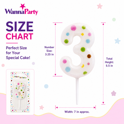 White Pastel Polka Dot Birthday Candle Number 3 | Numerical Candles for Cake Cutting - 1PC