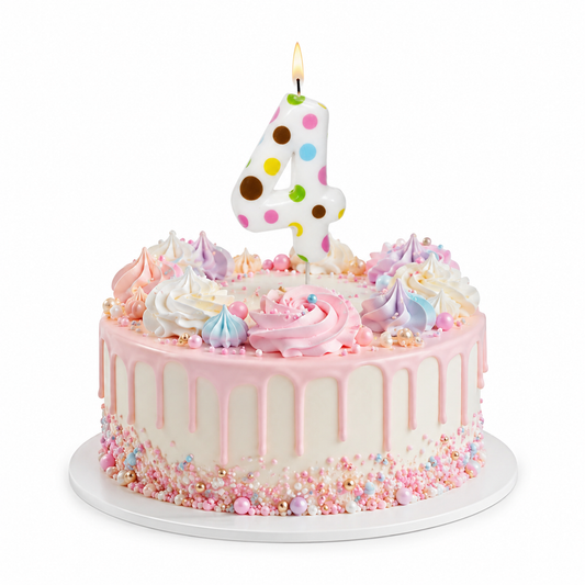 White Pastel Polka Dot Birthday Candle Number 4 | Numerical Candles for Cake Cutting - 1PC