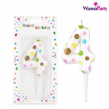 White Pastel Polka Dot Birthday Candle Number 4 | Numerical Candles for Cake Cutting - 1PC