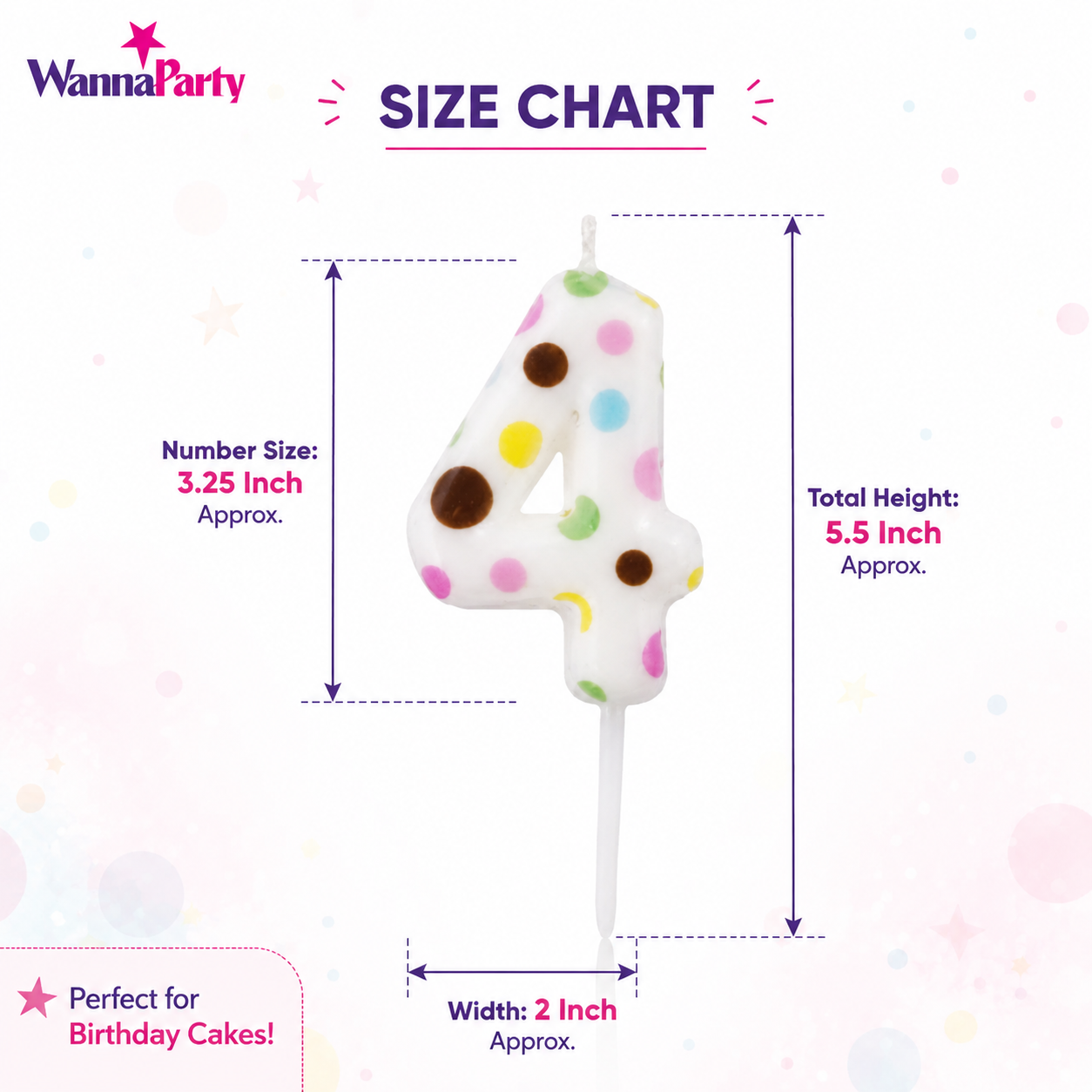 White Pastel Polka Dot Birthday Candle Number 4 | Numerical Candles for Cake Cutting - 1PC