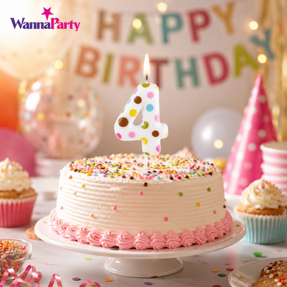 White Pastel Polka Dot Birthday Candle Number 4 | Numerical Candles for Cake Cutting - 1PC