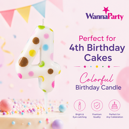 White Pastel Polka Dot Birthday Candle Number 4 | Numerical Candles for Cake Cutting - 1PC