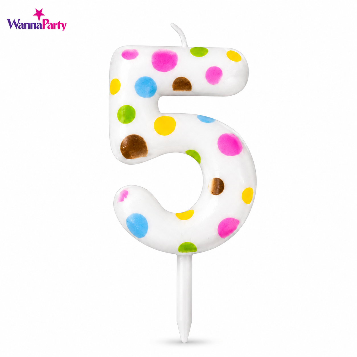 White Pastel Polka Dot Birthday Candle Number 5 | Numerical Candles for Cake Cutting - 1PC