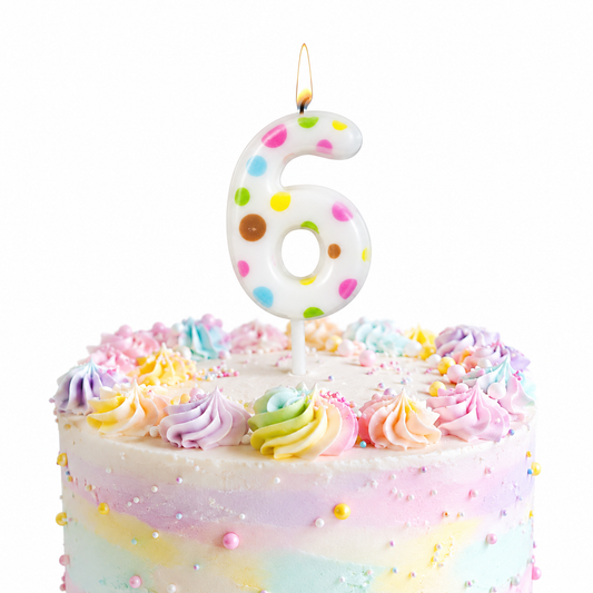White Pastel Polka Dot Birthday Candle Number 6 | Numerical Candles for Cake Cutting - 1PC