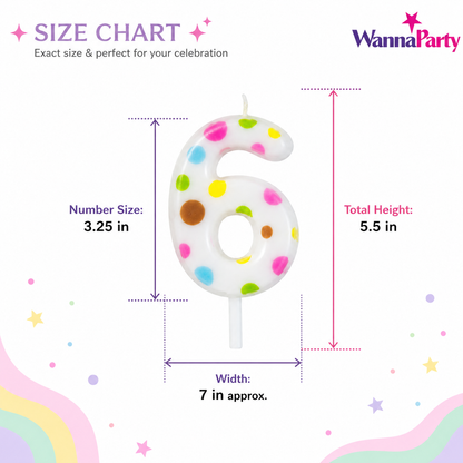 White Pastel Polka Dot Birthday Candle Number 6 | Numerical Candles for Cake Cutting - 1PC