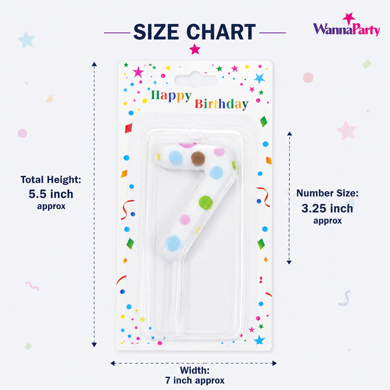 White Pastel Polka Dot Birthday Candle Number 7 | Numerical Candles for Cake Cutting - 1PC