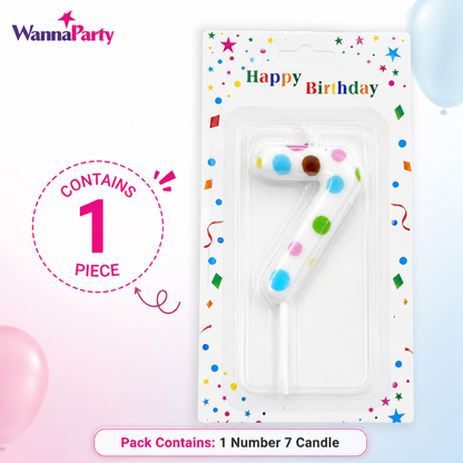 White Pastel Polka Dot Birthday Candle Number 7 | Numerical Candles for Cake Cutting - 1PC
