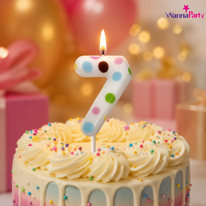 White Pastel Polka Dot Birthday Candle Number 7 | Numerical Candles for Cake Cutting - 1PC