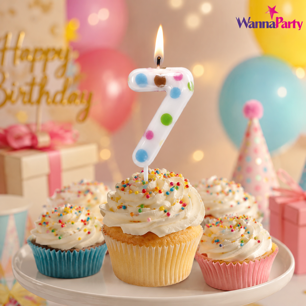 White Pastel Polka Dot Birthday Candle Number 7 | Numerical Candles for Cake Cutting - 1PC