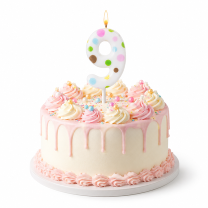 White Pastel Polka Dot Birthday Candle Number 9 | Numerical Candles for Cake Cutting - 1PC