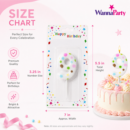 White Pastel Polka Dot Birthday Candle Number 9 | Numerical Candles for Cake Cutting - 1PC