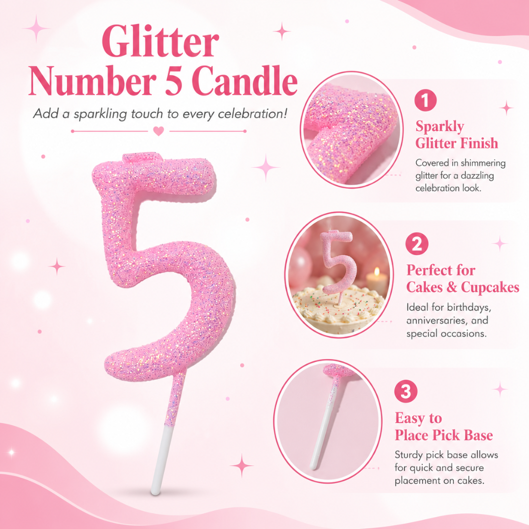 Glitter Designer Pink Candle No. 5