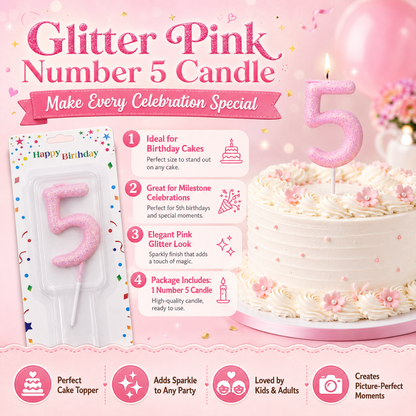 Glitter Designer Pink Candle No. 5