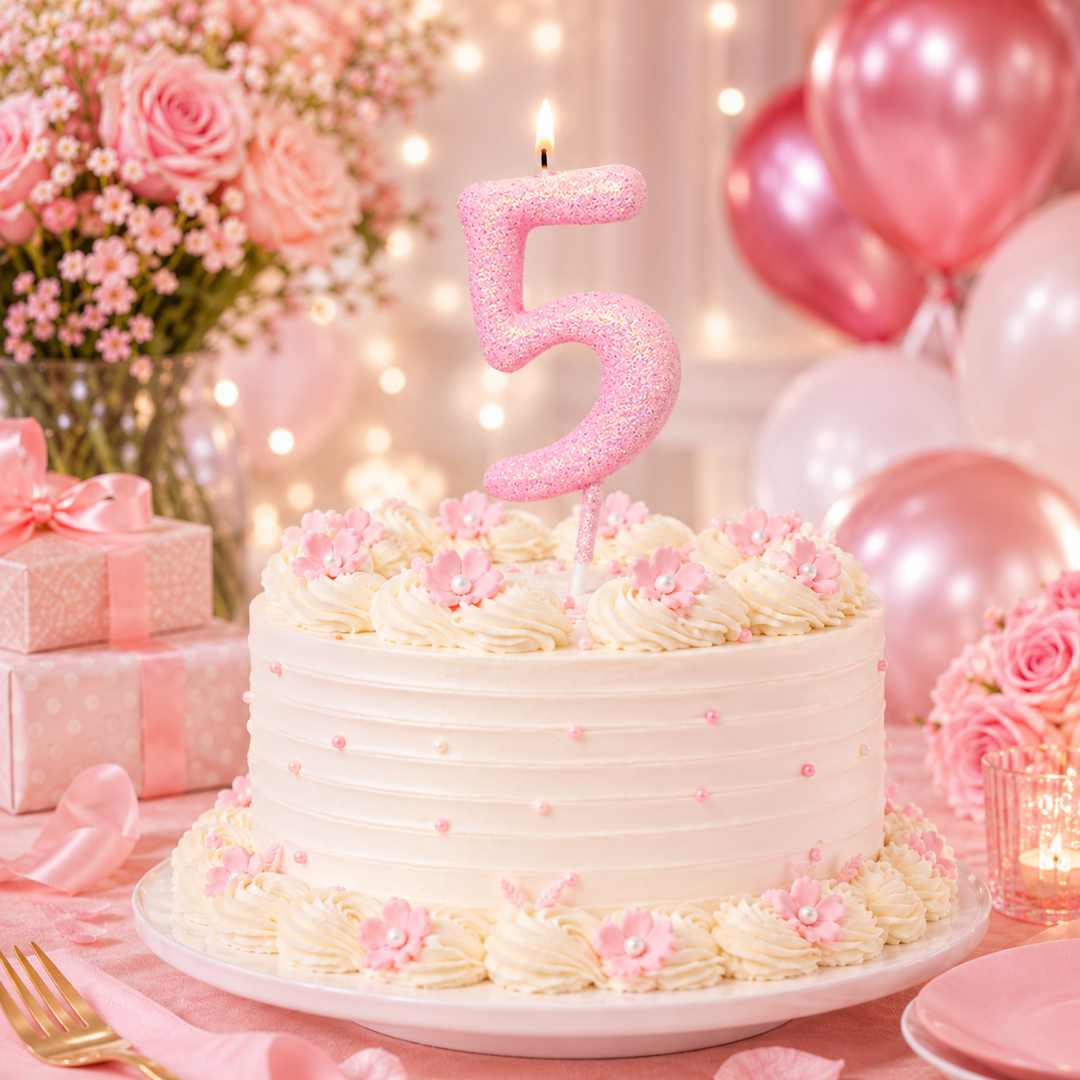Glitter Designer Pink Candle No. 5