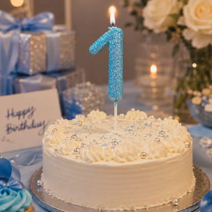 Glitter Designer Blue Candle No. 1