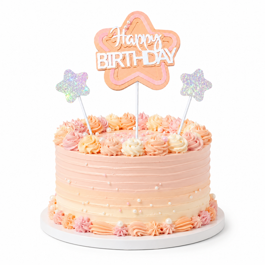 Happy Birthday Cake Topper Set of 3, Pink Birthday Pick with 2 Glitter Star Picks | Cake Decoration for Kids, Adults, Party Cakes, Cupcakes & Dessert Table - Set of 3PC