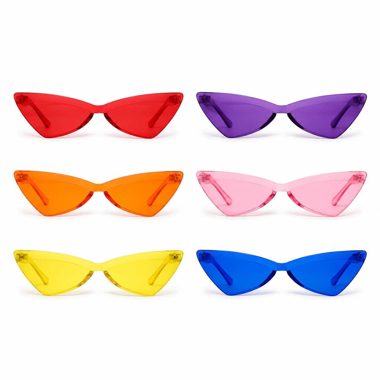Multicolour Futuristic Cat Eye Party Sunglasses - Pack of 6 | Rimless Novelty Glasses