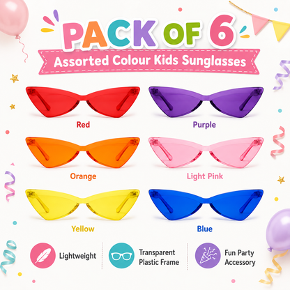 Multicolour Futuristic Cat Eye Party Sunglasses - Pack of 6 | Rimless Novelty Glasses