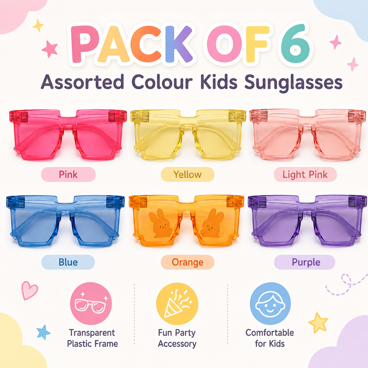 Thug Life Translucent Fun Neon Party Glasses  - 6PC