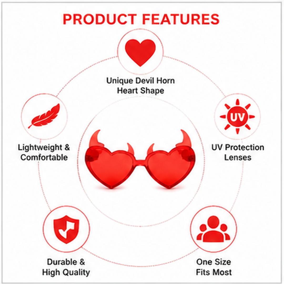 Red Devil Heart Shaped Shades - 1PC