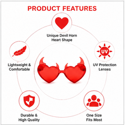 Red Devil Heart Shaped Shades - 1PC