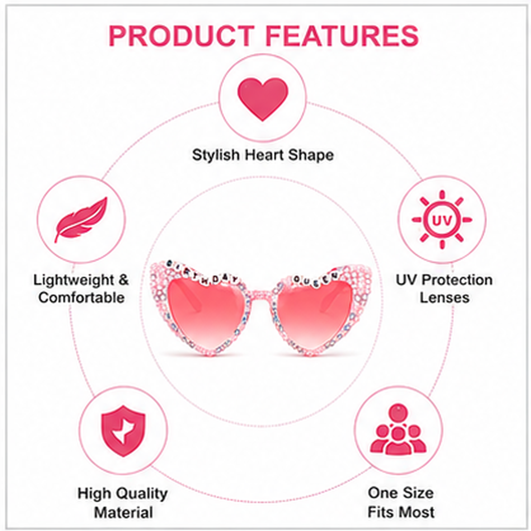 Etercycle Birthday Queen Heart Shaped Party Glasses - 1PC
