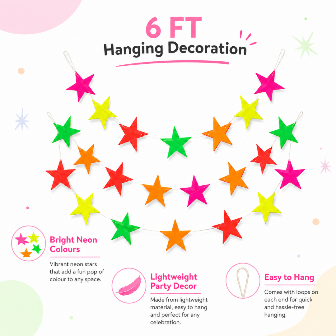 Neon Star Hanging Decoration - 6FT