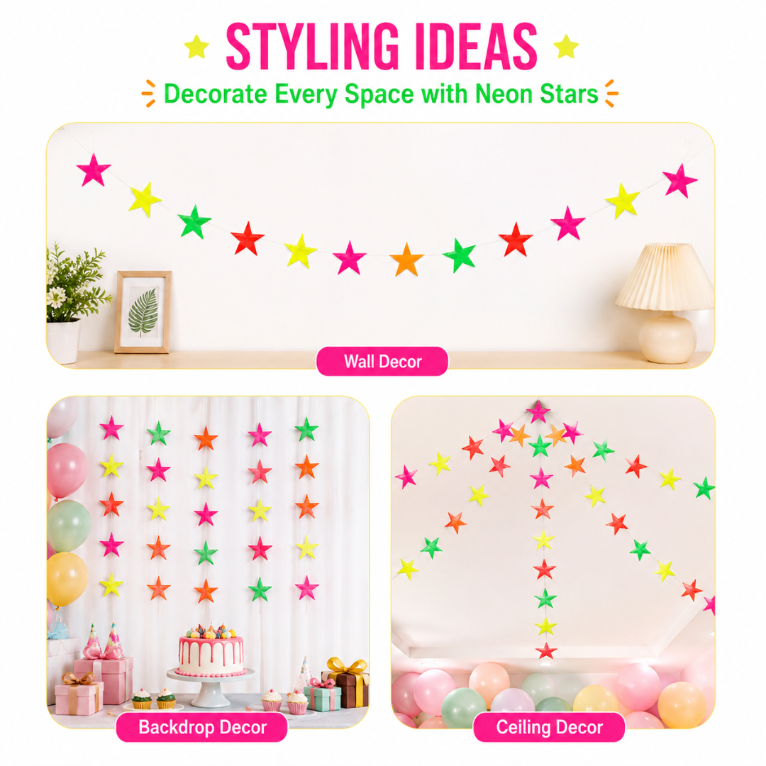 Neon Star Hanging Decoration - 6FT