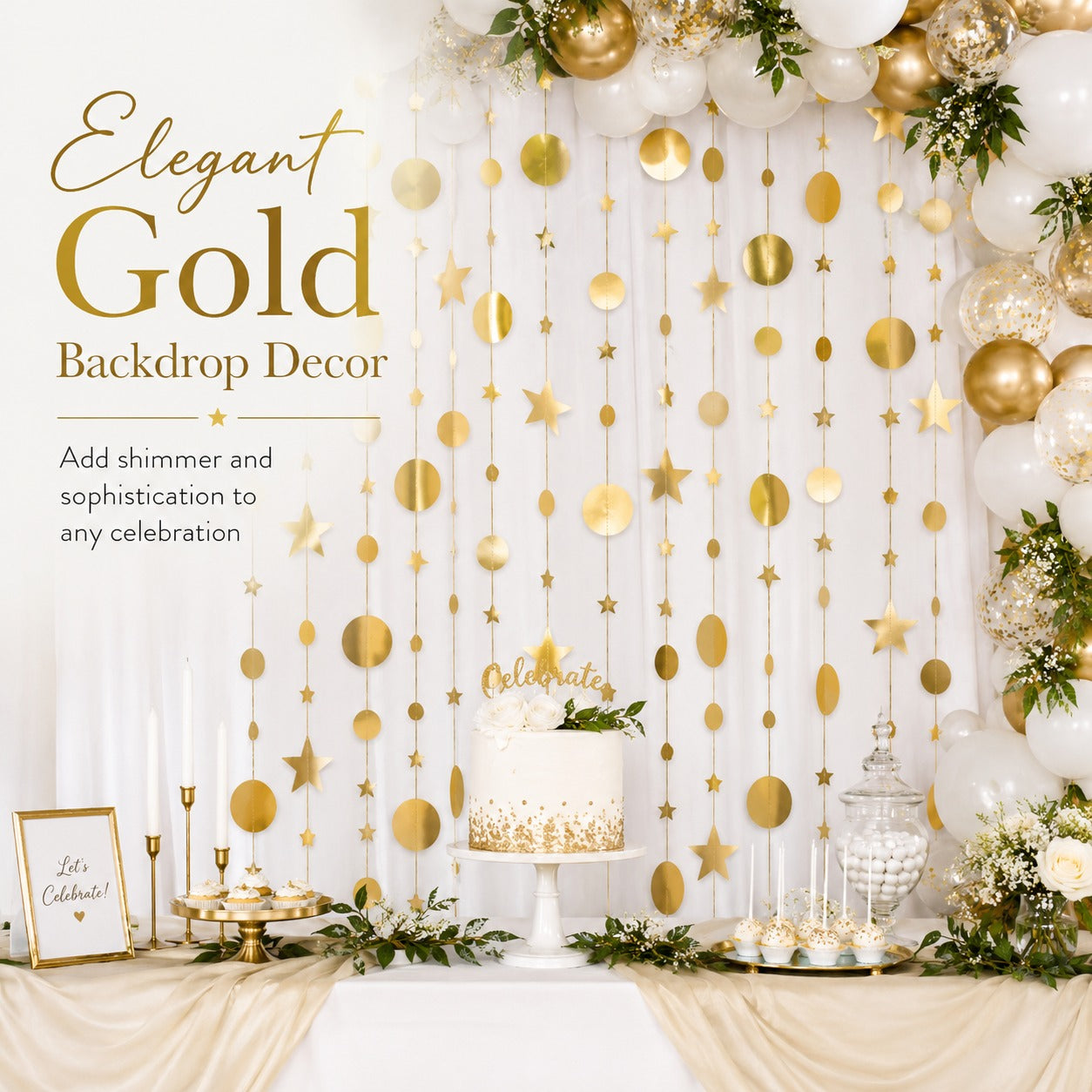Round and Star Gold Hanging Decoration - 6FT