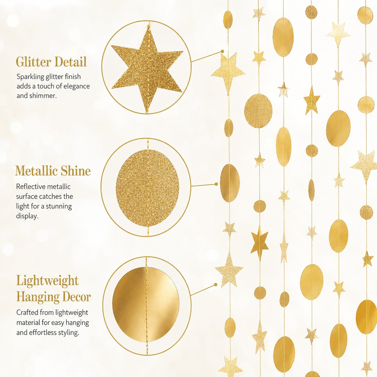 Round and Star Gold Hanging Decoration - 6FT