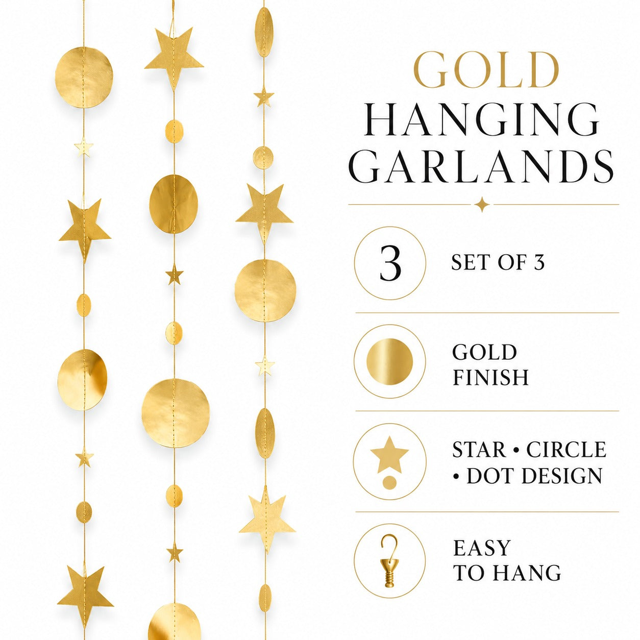 Round and Star Gold Hanging Decoration - 6FT