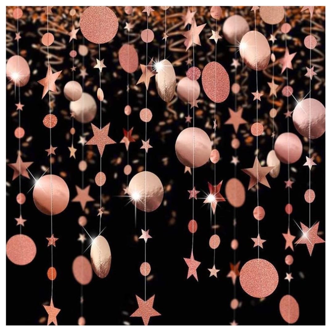 Round and Star Rose Gold Hanging Decoration - 6FT