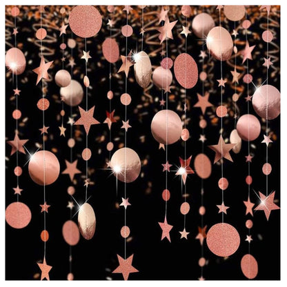 Round and Star Rose Gold Hanging Decoration - 6FT