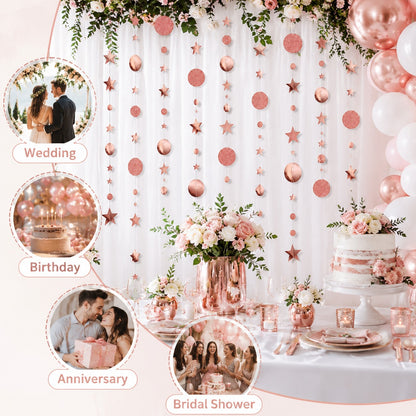 Round and Star Rose Gold Hanging Decoration - 6FT