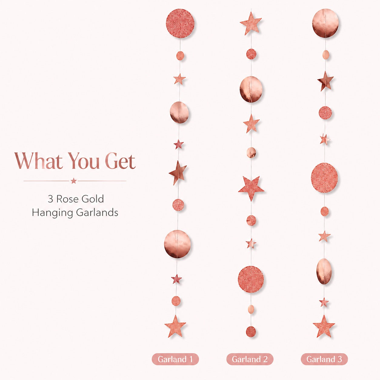 Round and Star Rose Gold Hanging Decoration - 6FT