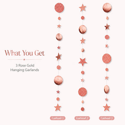 Round and Star Rose Gold Hanging Decoration - 6FT