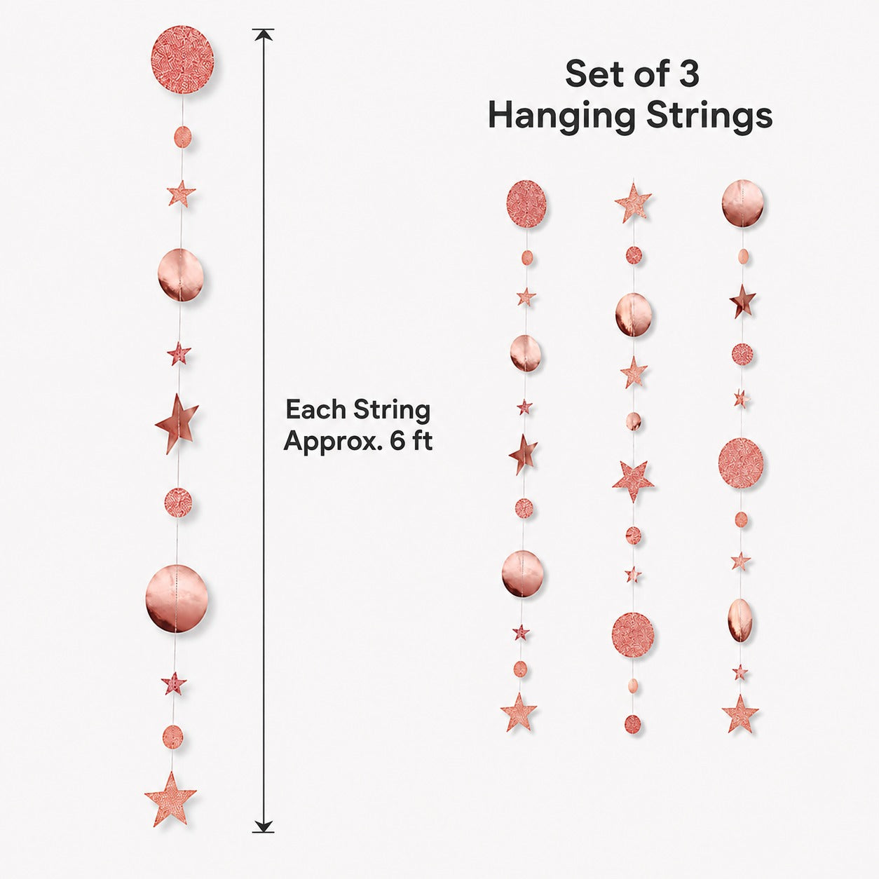 Round and Star Rose Gold Hanging Decoration - 6FT