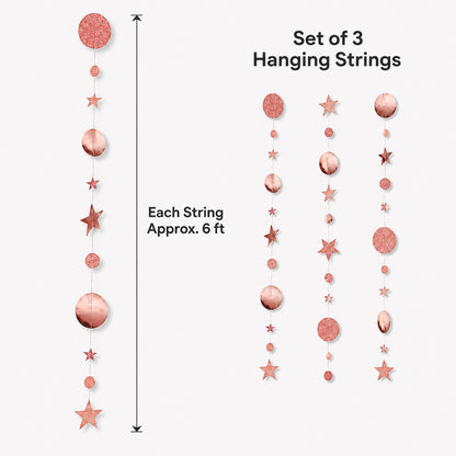 Round and Star Rose Gold Hanging Decoration - 6FT