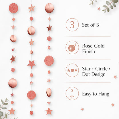 Round and Star Rose Gold Hanging Decoration - 6FT