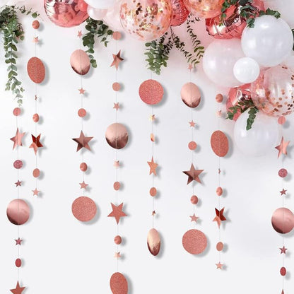 Round and Star Rose Gold Hanging Decoration - 6FT
