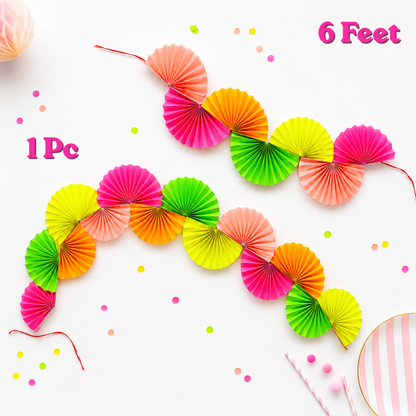 Neon Rainbow Chain Garland Party Decoration Paper Fans - 6FT