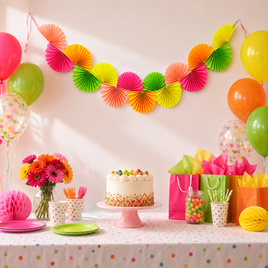 Neon Rainbow Chain Garland Party Decoration Paper Fans - 6FT