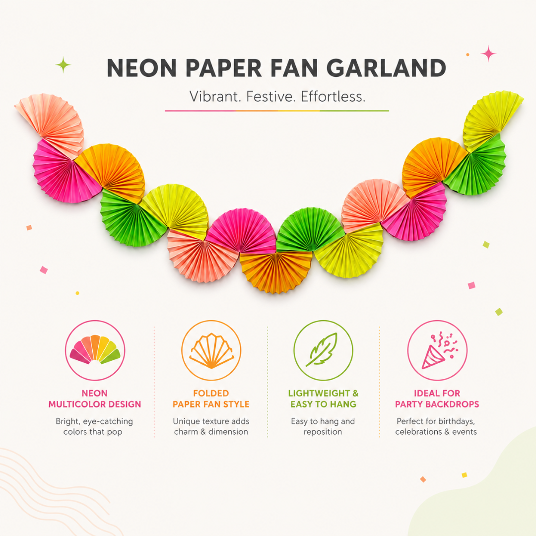 Neon Rainbow Chain Garland Party Decoration Paper Fans - 6FT